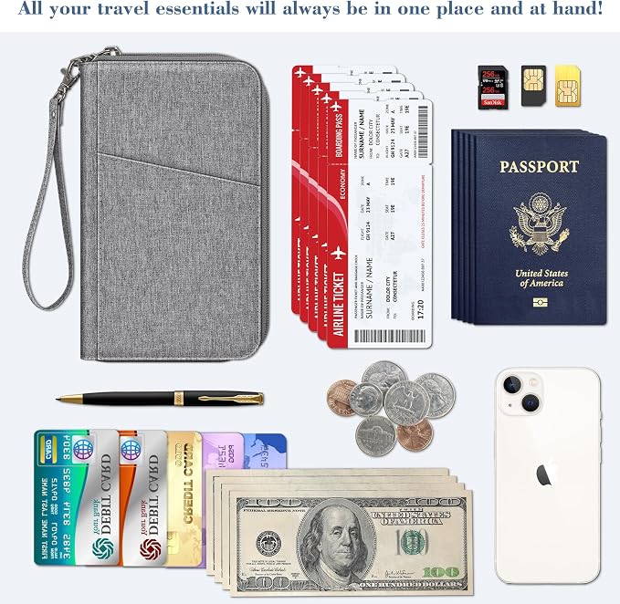 FINTIE Family Passport Holder Wallet Travel Document Organizer Clutch Bag | RFID Blocking Credit Cards Case Cover for Women Men