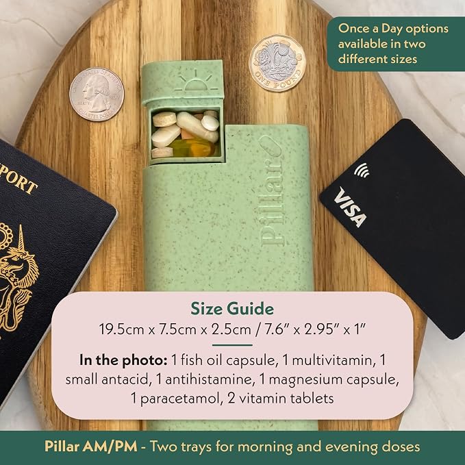 Pillar AM/PM Pill Box Organizer Two Times a Day | Aesthetic 7 Day Tablet Organizer 2 Times A Day | Beautiful Weekly Pill Box for Day and Night Medication (Off White)