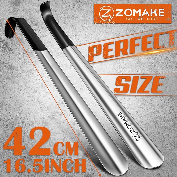 ZOMAKE Shoe Horn Long Handle for Seniors Men Women,Metal Long Shoehorn Boot Horn,16.5" Stainless Steel Shoe Spoon Helper
