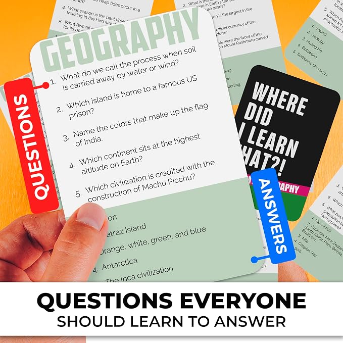 Trivia Card Games for Adults — Family Board Games for Teens and Adults | 500 Geography Questions Trivia Cards with Answers – Fun Party Game for Family Game Night