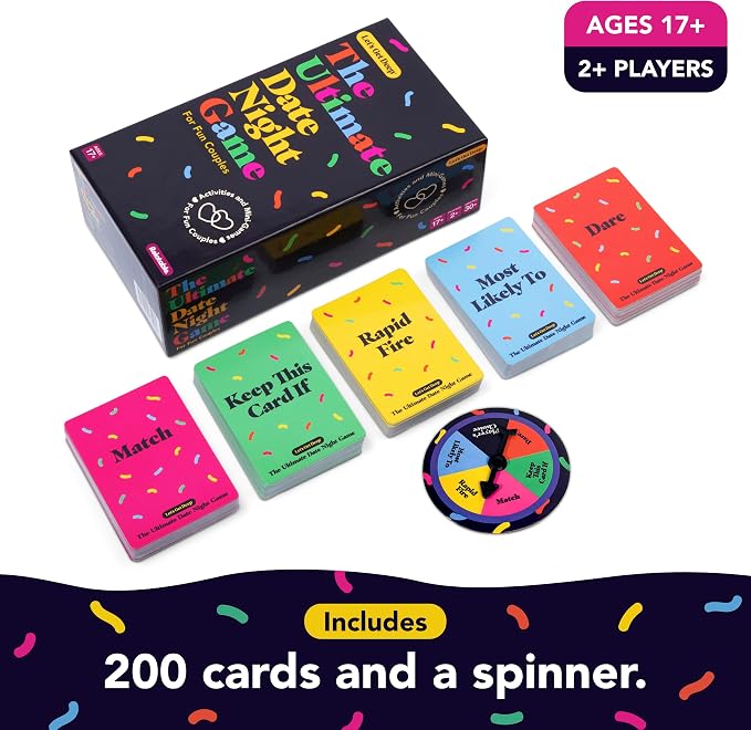 The Ultimate Date Night Game by Relatable, Great for Couples Games and Stay at Home Date Night Ideas, From The Makers of Let's Get Deep Relationship Card Game, Includes 200 Cards & Spinner