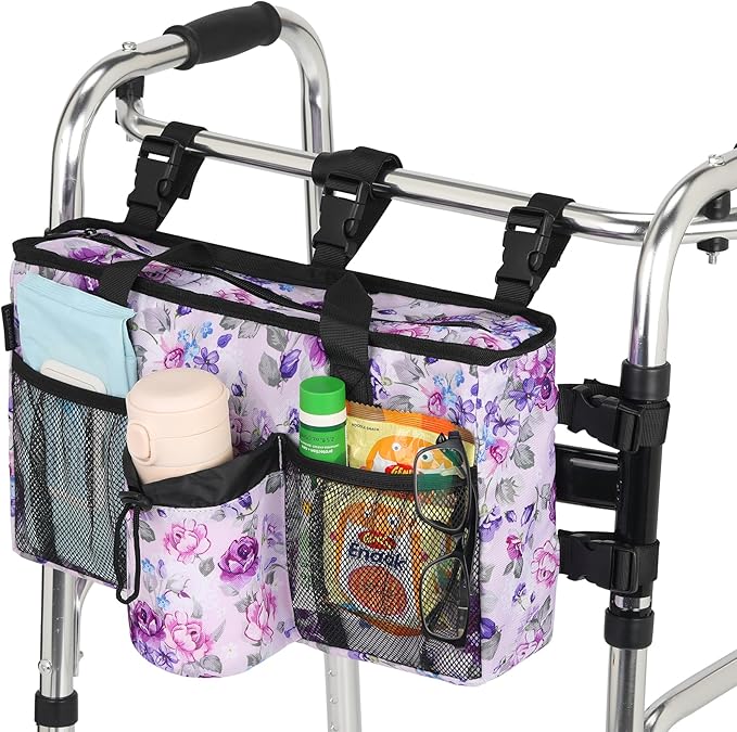 Walker Accessories for Folding Walker Seniors with Cup Holder Walker Bag Organizer Pouch Storage Buckle Carry Things