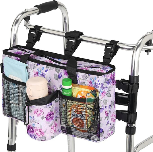 Walker Accessories for Folding Walker Seniors with Cup Holder Walker Bag Organizer Pouch Storage Buckle Carry Things