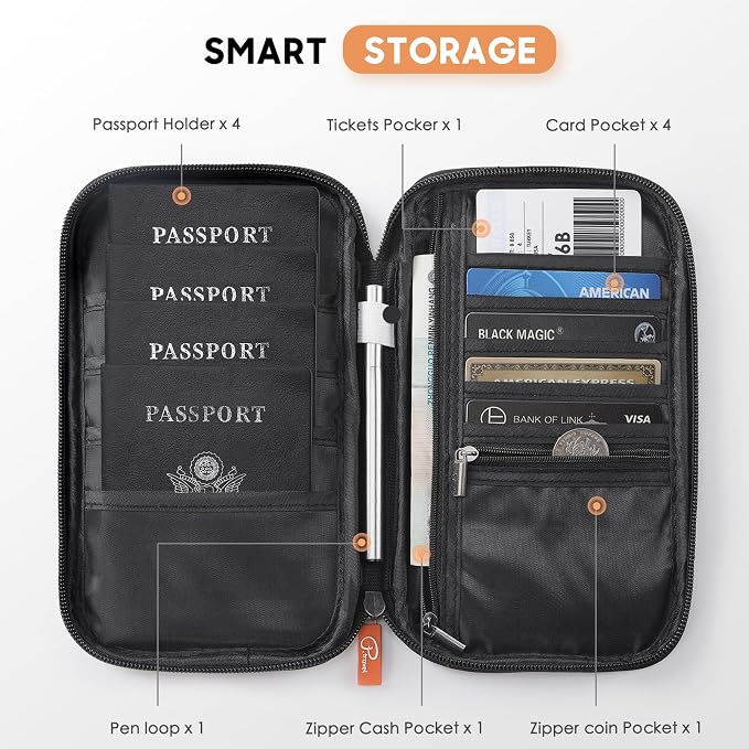 Family Passport Holder Organizer, RFID Blocking Travel Document Case, Lightweight Large Passport Cover Case Waterproof Bag Document Organizer for Women & Men
