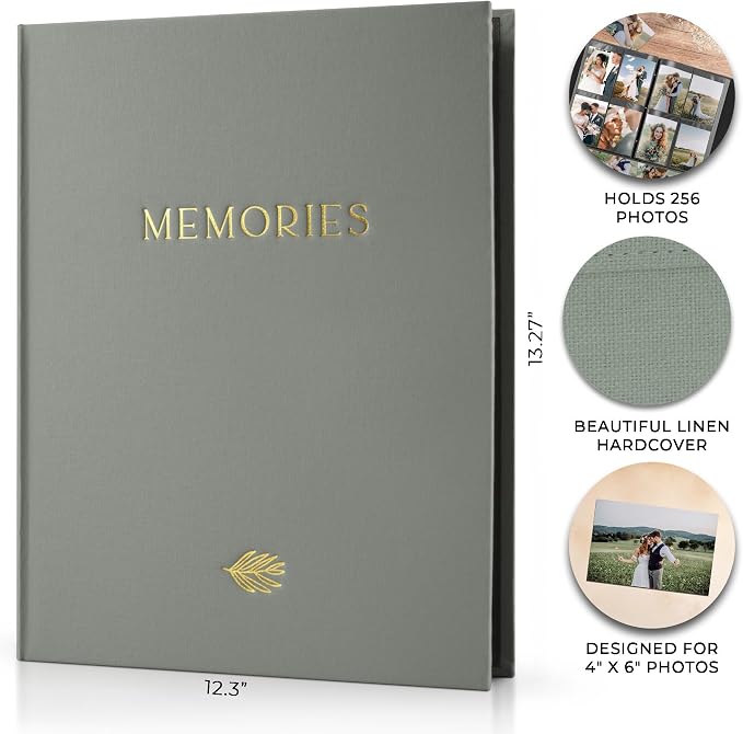 Beautiful Linen Photo Album For 4x6 Photos - Safely Holds Up To 256 Pictures of Unique Memories - The Perfect Large Photo Book To Store All Pictures of Treasured Family, Baby or Wedding Moments