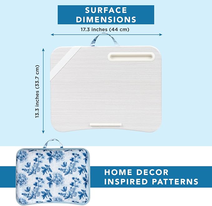 LAPGEAR Designer Lap Desk – Blue Blossoms, 2-Pack with Storage Basket