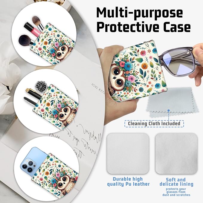 Soft Sunglasses Eyeglass Glasses Case,7x3.5inch Portable PU Leather Squeeze Top Holder Bag Pouch for Women Men