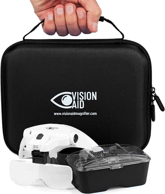 Vision Aid Magnifying Glasses with Light for Close Work, Illuminated Hands Free Headband Magnifier Goggles with Storage Case for Hobby Painting Reading Coin Watch Bead Jewelry…