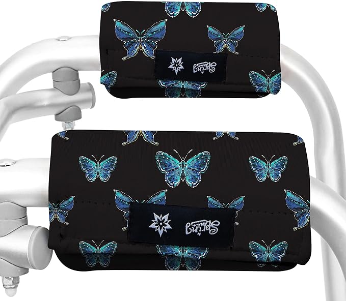 Universal Walker Hand Grip Padded Covers Non-Slip Cushion Foam for Folding Wheelchair Rollator Crutch Handle Pads 2-Pack Blue Butterfly