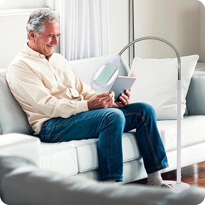 Brightech LightView Pro Magnifying Glass with Light and Stand, Magnifying Floor Lamp with Sturdy Weighted Base for Facials, Lash Estheticians, Bright LED Work Light for Sewing, Crafts