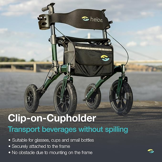 Helavo All Terrain Walker Rollator with 12” Pneumatic Tires – Foldable Outdoor Walkers for Seniors with Seat, Lightweight & Adjustable Height, Shock-Absorbing for Comfort on Any Surface