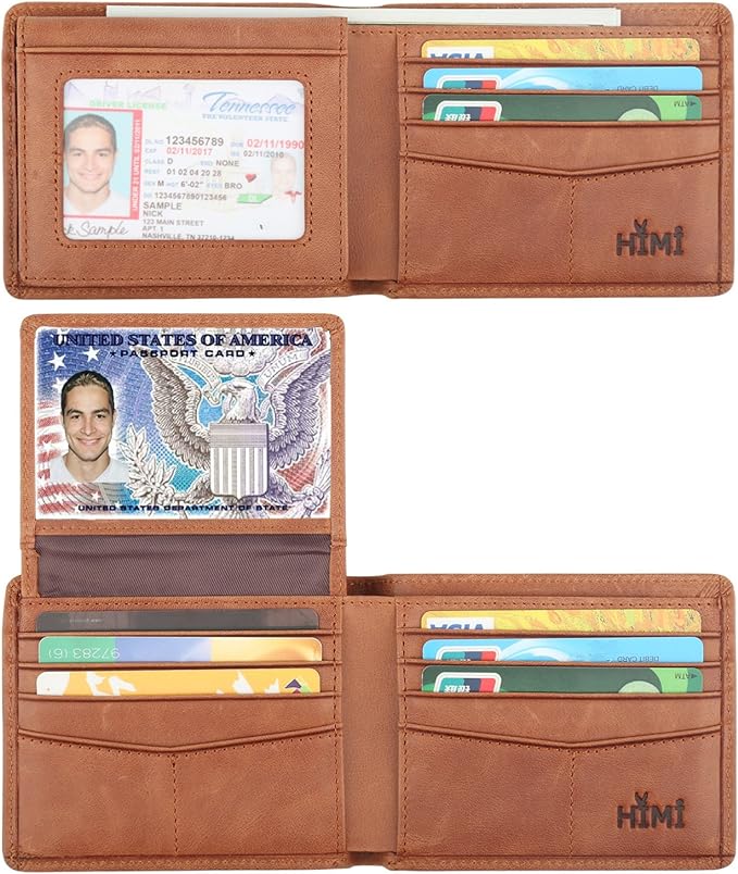 HIMI Wallet for Men-Genuine Leather RFID Blocking Bifold Stylish Wallet With 2 ID Window