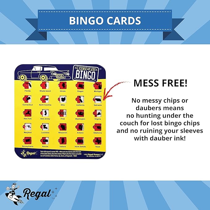 Regal Games Finger-Tip Shutter Bingo Cards with Sliding Windows - License Plate & Bingo Travel Game Set for Adults & Kids - Reusable, No Chips & Daubers Needed - 4 Packs - Yellow