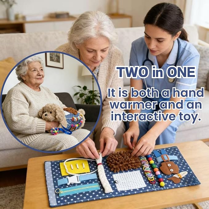 2-in-1 Fidget Blanket and Hand Muff Dog for Dementia Seniors, Sensory Toy for Anxiety Relief