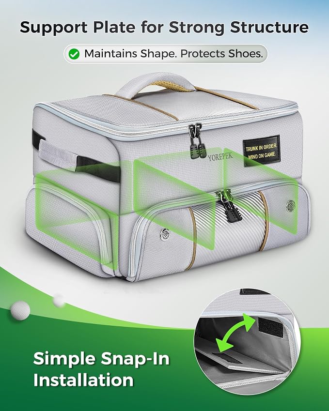 YOREPEK Upgraded Golf Trunk Organizer with Removable Insulated Pouch | Golf Gifts for Men, Golf Organizer with Dust-Proof Protective Layer, Multi-Compartment fit 2 Pairs of Shoes, Golfing Stuff