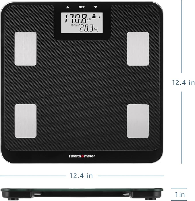 Health o meter Digital Body Composition Scale – BMI, Body Fat & Water Mass Measurement, Multi-User Tracking, 450 lb Capacity, Step-On Carbon Fiber Platform, Backlit Display, 3 AAA Batteries Included