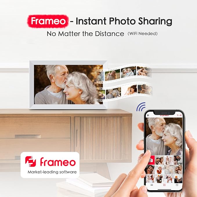 Frameo 15.6" Digital Picture Frame WiFi, 1920 * 1080 IPS FHD Touchscreen, 32GB Storage, Instant Share Pictures Video, Wall-Mountable & Tabletop Display, House Warming, Gift for Mom