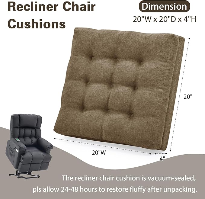 Recliner Cushion for Elderly - Patented Dual Seat Cushion for Sagging Recliner Replacement Booster Cushion for Easy Get Up from Chair, Sofa & Couch, Relieves Long-Sitting Pain 20x20x4 Brown