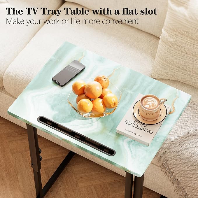 Adjustable Folding TV Tray, C-Shaped Foldable Table, No assembly(Sea Blue) | Heavy-duty steel frame, Height adjustable, Folds flat for storage, For Couch, Small Space, Living room
