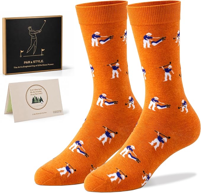 Funny Golf Gifts Socks for Men, Golf Accessories, Size 8-13 Gift Box & Card | Golf gifts for men, soft breathable crew socks, funny gift idea for birthdays, holidays, coworkers, husbands, or golf lovers