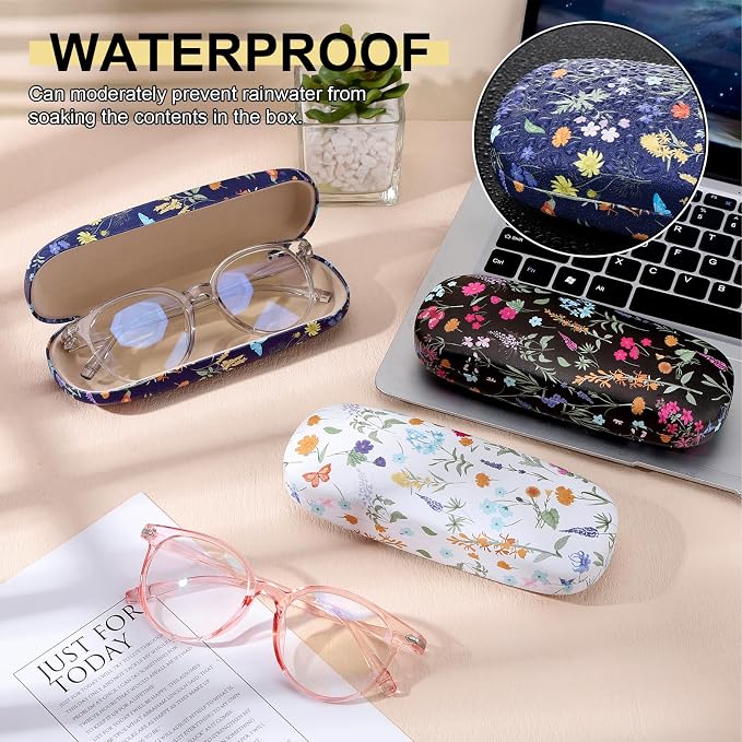 3 Pcs Eyeglasses Case，Hard Shell Glasses Case Protective with Cleaning Cloth Reading GlassesCase for Women Man