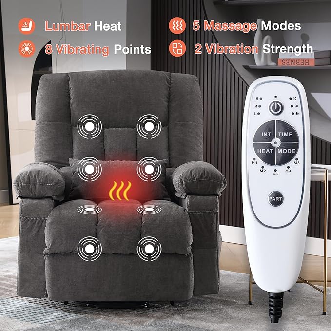 MAHOMICO Power Lift Recliner Chair for Elderly with Vibration Massage and Lumbar Heating,Electric Lift Recliner Single Sofa with Side Pocket,USB Charge Port for Living Room