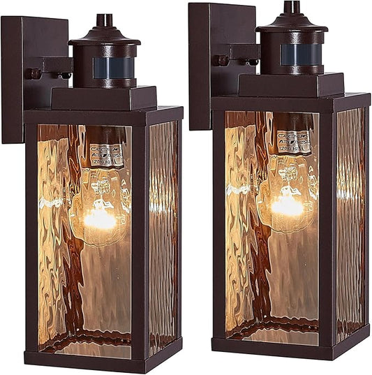 2 Pack Bronze Motion Sensor Outdoor Wall Lights,Updated Dusk to Dawn Outdoor Lighting, Exterior Light Fixtures Wall Mount,Waterproof Porch Light Outside Lights for House