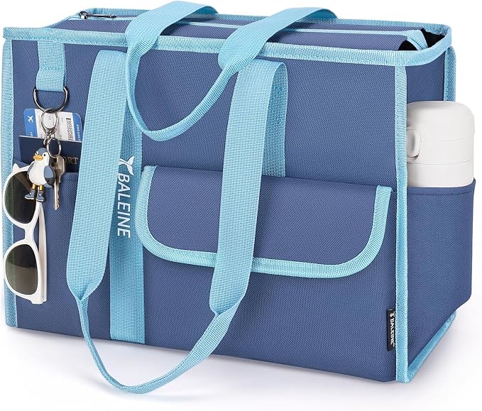 BALEINE Large Utility Tote Bag with Reinforced Bottom, Multi Pockets Foldable Tote Bag for Nurse, Travel, Work