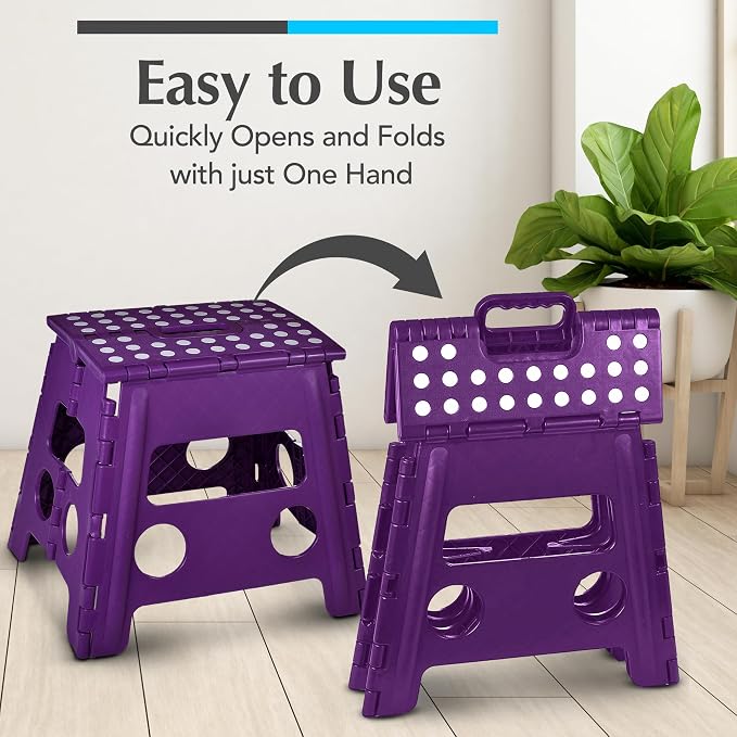 Handy Laundry Folding Lightweight Step Stool - Sturdy Enough to Support Adults - Opens Easy with One Flip - Great for Kitchen, Bathroom or Bedroom (Purple - 13 Inch)