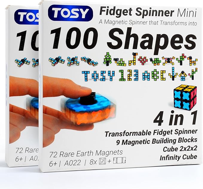 TOSY Magnet Fidget Spinner Mini - 8 Blocks, 3in1 Toy: Transformable Fidget Spinner, Infinity/Puzzle Cube, Christmas Stocking Stuffers Gift for Kids/Adults, STEM Sensory Stress Relief Toy, 2-Pack