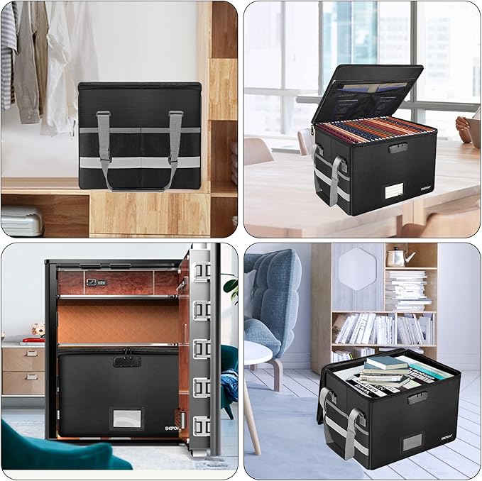 ENGPOW Fireproof File Box with Lock, Document Storage Organizer Box with Inserts and Mesh Pockets