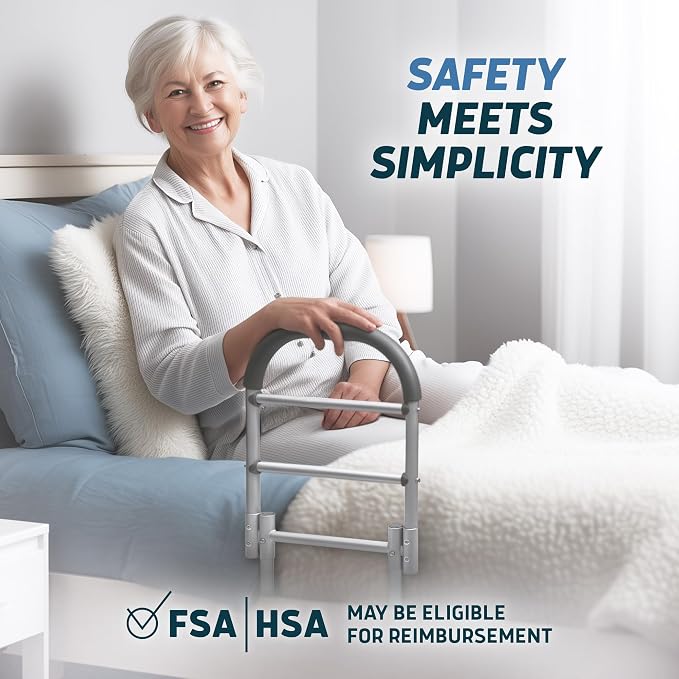 Lunderg Bed Assist Rail for Seniors with Non-Slip Grab Bar | Easy to Install Bed Rails for Elderly Adults Safety & Post-Surgery - Helps Reduce Falls & Support Independence