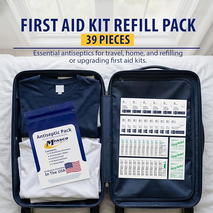 First Aid Kit Supplies Pack Topical Products for Wounds | Wound Cleansing & Treatment | 39 Piece | MFASCO