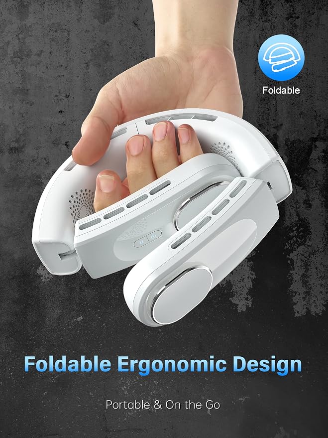 ChillGo Neck Fan, 4 Turbo Foldable Portable Fans - Personal Bladeless Fan | 5200mAh with Strong Airflow, Neck Fans that Blow Cold Air with 4 Vent Small Mini Fans Wearable Cooling Fan for Travel Outdoor