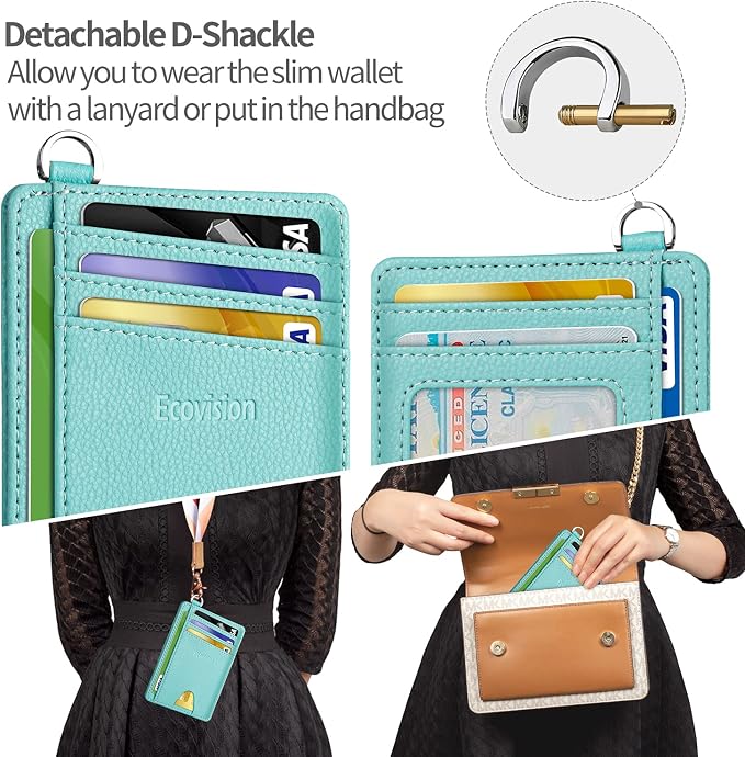 Slim Minimalist Front Pocket Wallet, RFID Blocking Credit Card Holder Wallet with Detachable D-Shackle for Men Women