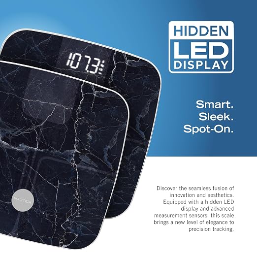 Nautica Body Tracker Digital Bathroom Scale, Bluetooth-Enabled Smart Scale with BMI, Body Fat, Muscle Mass Tracking & More, Syncs with Smartphone App for Body Composition Tracking, 440 Lbs.