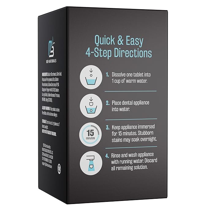 Overnight + Whitening Retainer Cleaner, Remove Stains, Discoloration, and Plaque | 4 Month Supply | Denture Cleanser with Whitening Boost,120 Tablets by M3