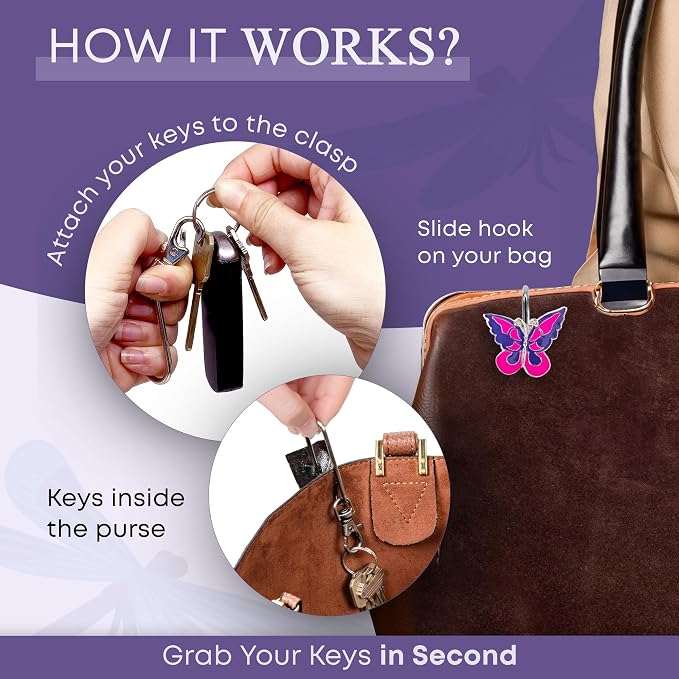 Women’s Bag Charm Key Finder, Car Keychain Hook, Cute Purse Organizer & Tote Bag Accessories, Gifts for Mom - Original