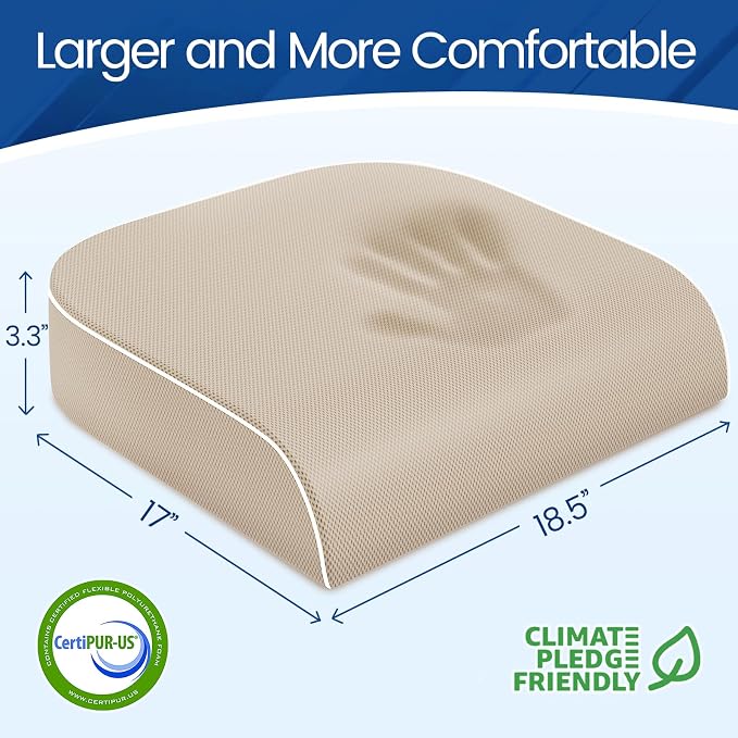 SweetSlubr Seat Cushion for Tailbone Pain Relief, Office Chair Cushion, Memory Foam Large Chair Pad with Non-Slip Cover for Soft Support at Office Chair, Car Seat, Airplane Beige/X-Large