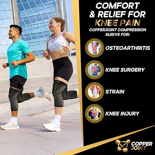 CopperJoint Pull On Knee Brace Women & Men Workout - Copper Infused Knee Sleeves for Men, Elastic Compression Knees Support Braces for Fitness, Volleyball, Basketball, Running, Sports - Small