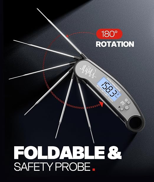 Meat Thermometer Digital, Food Thermometer for Cooking, Black & Grey | Instant Read, for Grilling, BBQ, Air Fryer, Smoker, Candy, Kitchen Gadgets, BBQ Essentials, Gift for Dad, Men, Women