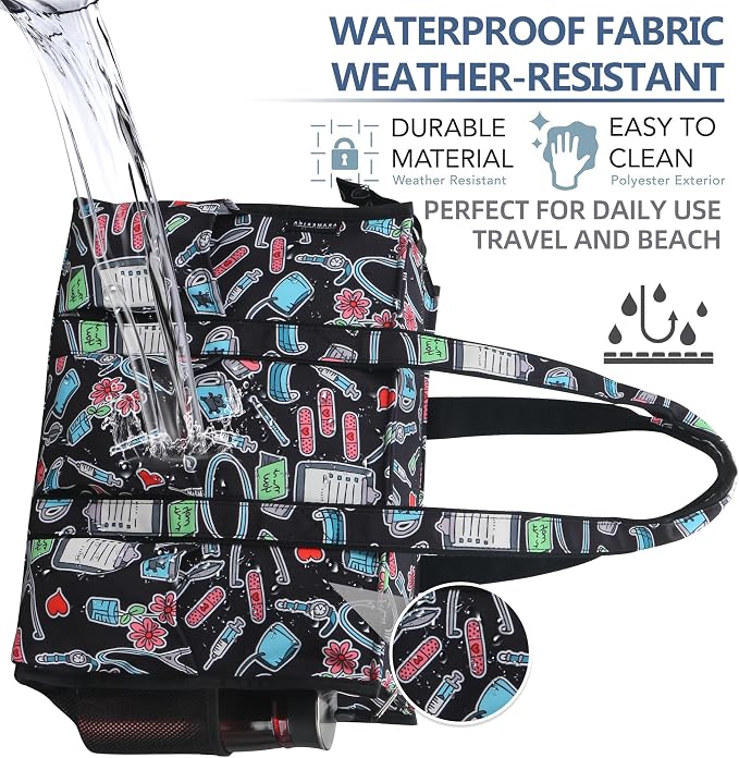 ABAMERICA Nurse Bags for Work Nursing Bag Multiple Pockets Waterproof Organizing Zip Top Clinical Bag for Nursing Students