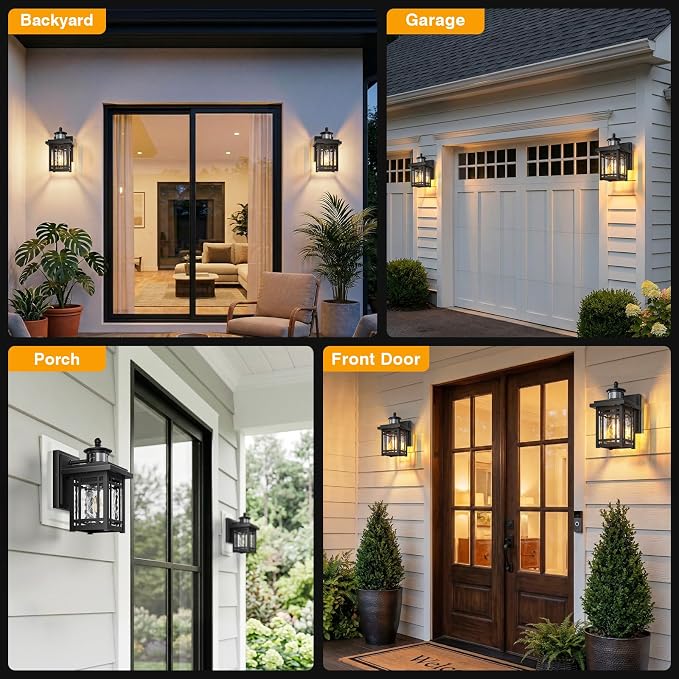 Gleamz 2-Pack Outdoor Porch Lights Wall Mount, Black Motion Sensor Outdoor Wall Lights, Aluminum Exterior Lighting Fixtures, Modern Exterior Lighting Fixtures Dusk to Dawn for Home Patio, E26 Socket