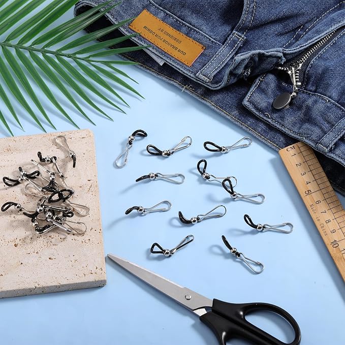 Jeans Zipper Holder, 20 Pcs Black Zipper Stopper for Pants and Skirt, Adjustable Zipper Puller Tool, Jean Buttons Clasps to Pants Up Stop Slipping