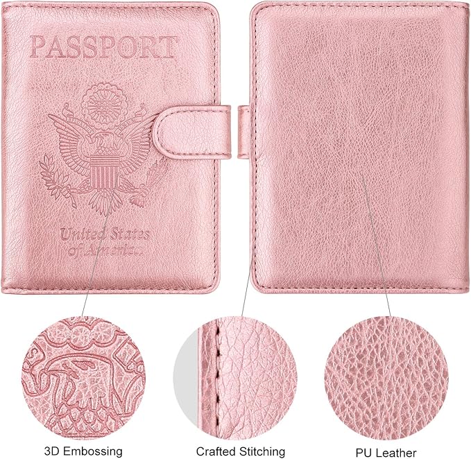 WALNEW Passport Holder for Travel, RFID Passport Wallet, Travel Essentials | PU Leather Passport Cover Case with Pen Holder, Travel Must Haves Accessories, Passport Book Holder for Women