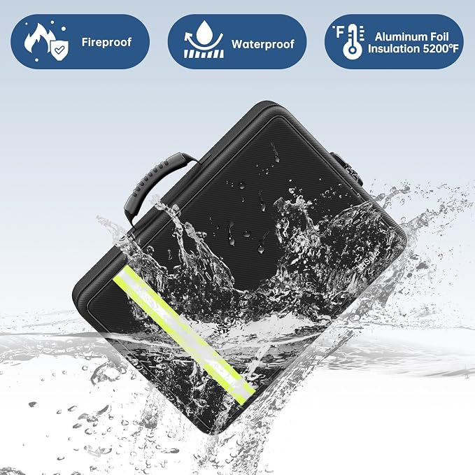 JHSafer Fireproof Document Bag with Lock for Letter/A4 Files, Soft | 5200℉ Fireproof Important Document Organizer with 13 Colorful Pockets, Portable Safe Storage for Home Travel Office