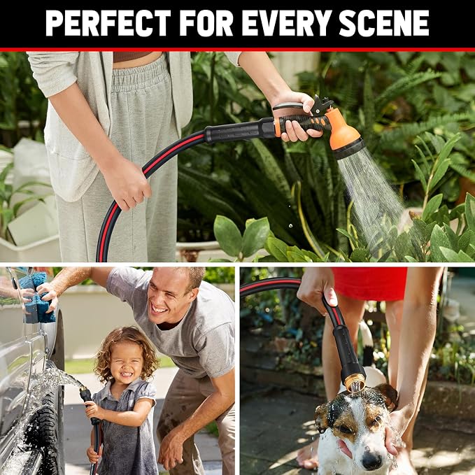Garden Hose 100ft x 5/8", NON-EXPANDABLE Heavy Duty Premium Flexible Hose | No Kink, Leakproof, Lightweight Hybrid Water Hose with Male to Female Fittings for Household&Backyard