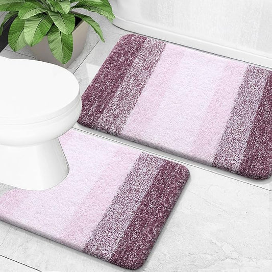 OLANLY Bathroom Rug Set 2 Piece, Soft Absorbent Microfiber Bath Mats and U-Shaped Contour Toilet Rug, Non-Slip, Machine Wash Dry, Plush Shaggy Bath Mats for Bathroom (30"x20"+U24 x20, Mauve)
