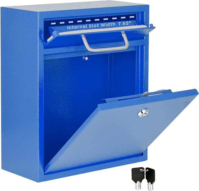 AdirOffice Wall Mount Mailbox - Mailbox with Lock and Keys- Durable Wall Mounted Locking Mailbox and Cash Drop Box for House, Apartments and Bussiness After Hours Deposits