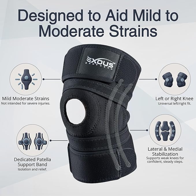 Knee Brace for Women & Men, Knee Support for Men – Patented 4-Way Adjustable Wraparound Support, Dual Side Stabilizer for Patella Stability